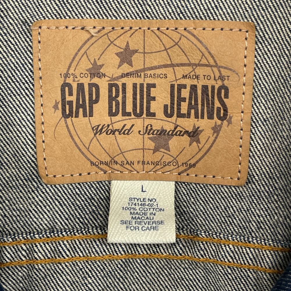 GAP Jacket Mens L 90s Y2K World Standard Jean Trucker Denim Cotton Blue VTG - Picture 5 of 13